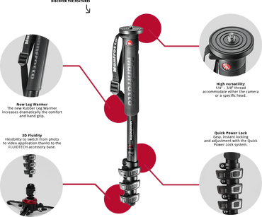 Manfrotto XPro Aluminum 4-Section Fluid Video Monopod with Fluidtech Base BLACK (MVMXPROA4)