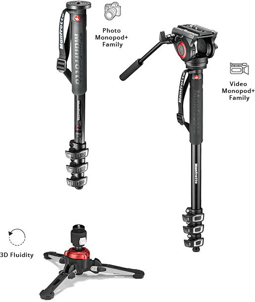 Manfrotto XPro Aluminum 4-Section Fluid Video Monopod with Fluidtech Base BLACK (MVMXPROA4)