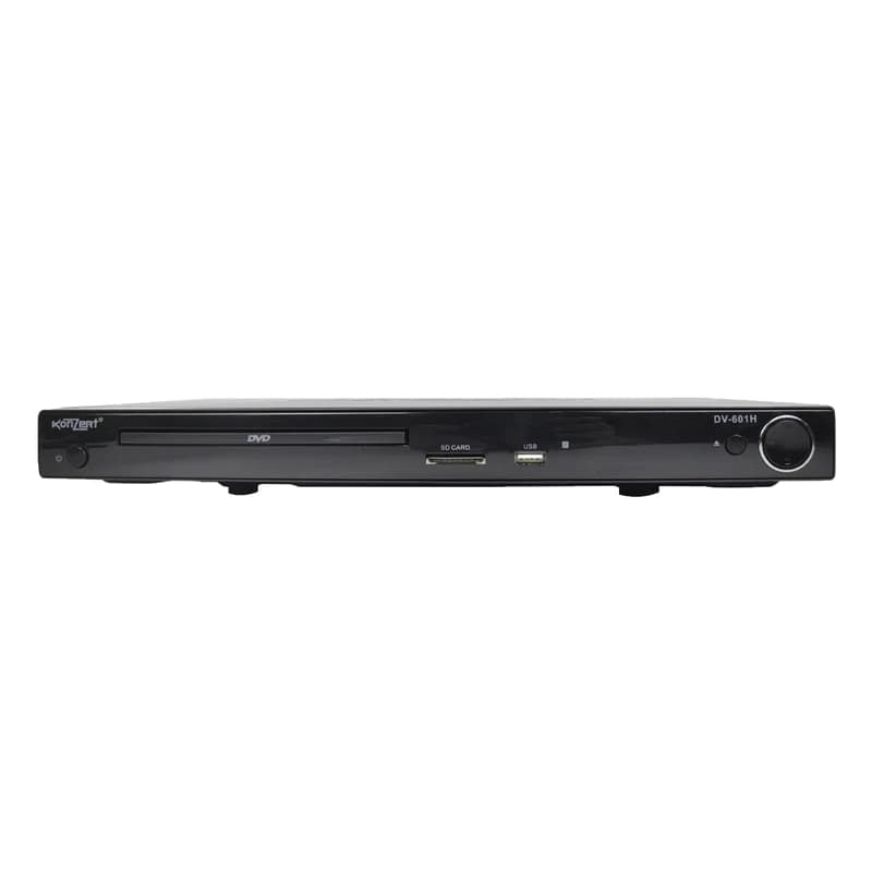 Konzert DV-601H High Definition HD DVD Player with USB Port SD Card Slot and Microphone Inputs, 5.1 Channel Surround Sound Support, and RCA HDMI SVCD Optical and Coaxial Output