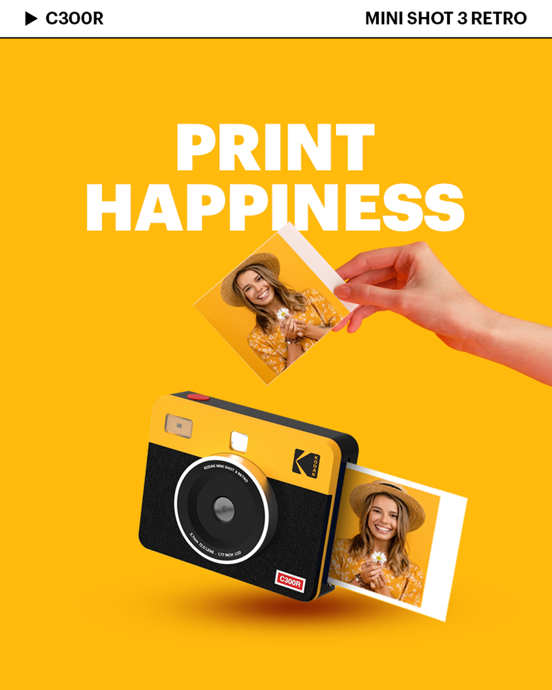 KODAK Mini Shot 2 RETRO 2 in 1 Instant Camera and Photo Printer with 68 Film Sheets Bundle Kit and Accessories 2.1" x 3.4" Prints, 1.77" LCD Display, 4PASS Print Technology, Bluetooth Printing via Mobile Smartphone App (C210R) | Yellow, White