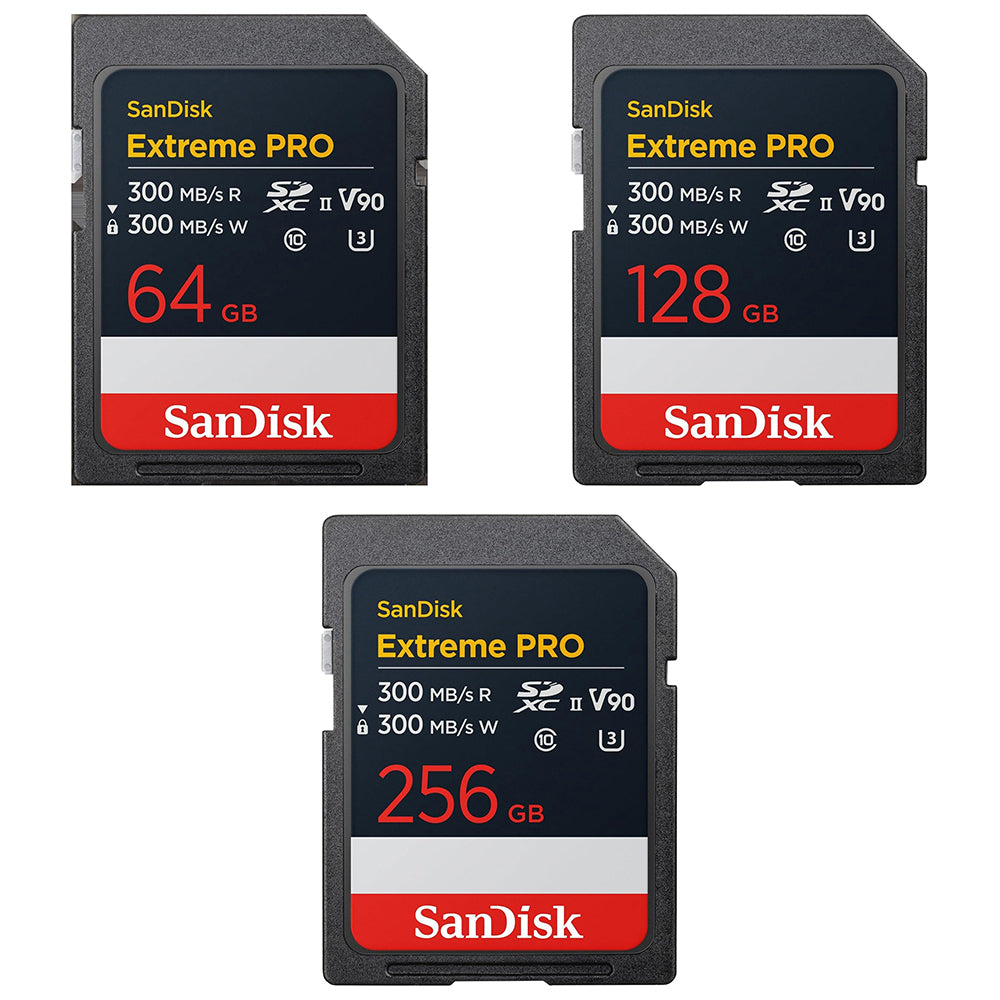 SanDisk Extreme Pro UHS II SDXC V90 U3 SD Memory Card with 300MB/s Read and 260 / 300MB/s Write Speed, Uninterrupted Cinema-Quality 8K, 4K, Full HD Video Support | 64GB 128GB 256GB