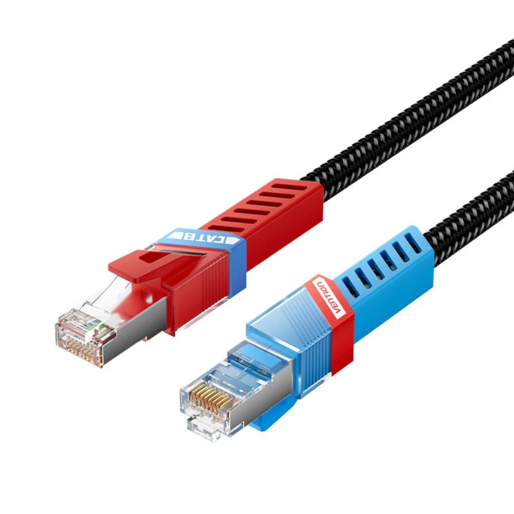 Vention Cat8 SFTP Cotton Braided Gaming Ethernet Patch Cable with 40Gbps High-Speed Transmission, 26AWG OFC Conductors, Shielded Twisted Pairs, and Nickle-Plated Connectors for Computer and Network Devices PC Laptop Console Router and more