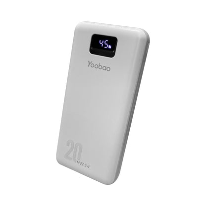 [CLEARANCE] Yoobao LC6 PRO 20000mAh Portable Powerbank with LED Display, PD20W Power Delivery with Built-in 22.5W Two-Way Quick Charge Type C and Lightning Cable (White)
