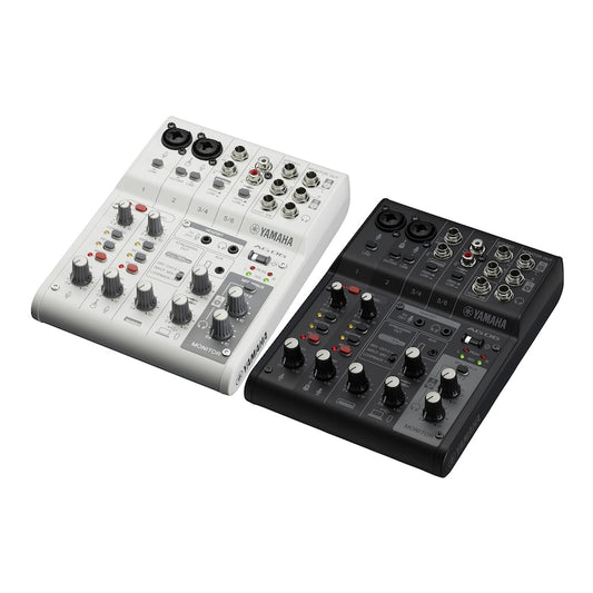 Yamaha AG06 Mk. II Multipurpose 6-Channel Audio Mixer Interface w/ Recording / Playback, 1 Touch DSP Control Effects via App Support, XLR 3 Pin, 6.35mm, 3.5mm TRS AUX and RCA Ports for Audio Production & Streaming (White, Black) | AG06 MK2