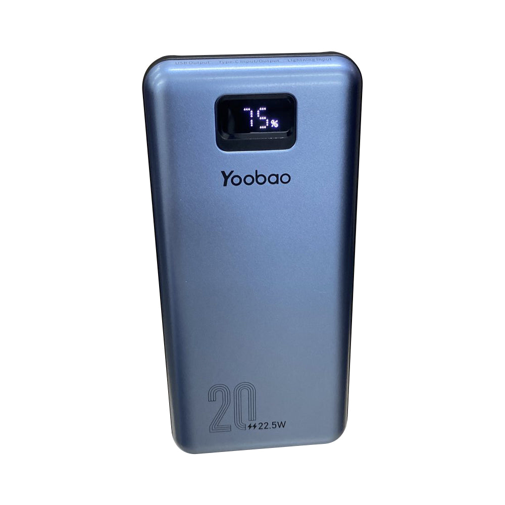 Yoobao LC6 PRO 20000mAh Portable Powerbank with LED Display, PD20W Power Delivery with Built-in 22.5W Two-Way Quick Charge Type C and Lightning Cable (Blue, White)