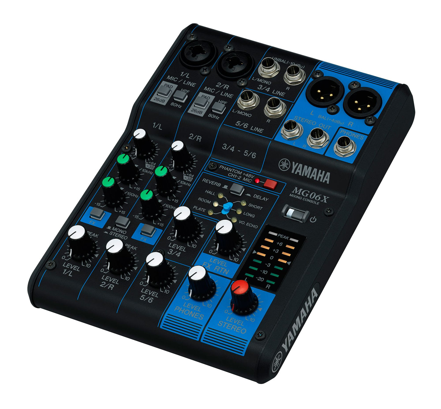 Yamaha MG06X 6-Channel Audio Console Mixer with 6 Built-in SPX Effects, 2-Band EQ Equalizer, D-PRE Mic Preamps, XLR and 6.35mm AUX I/O Connectivity and 48V Switchable Phantom Power for Studio Production and Recording | MG06X