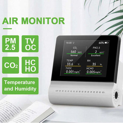 NOYAFA JMS16 Indoor Air Quality & Pollution Alert Digital Monitor with Touch Screen Display & Rechargeable Battery for Home, Hotel, Office, School & Car Interior