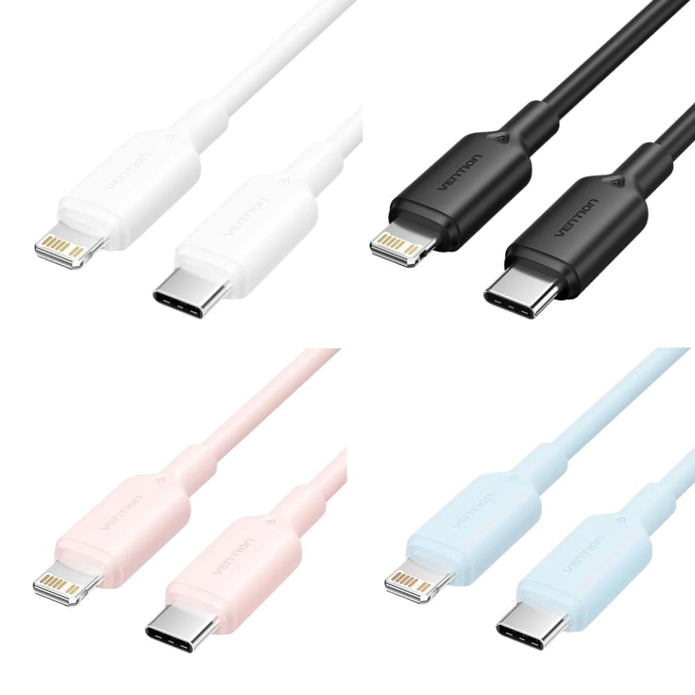 Vention 1M / 2M 27W USB 2.0 Type-C Male to Lightning Male PD Fast Charging Data 3A Cable with High-Speed 480Mbps Transfer Speed for iPhone, iPad, iPod Touch - Black, White, Pink, Blue