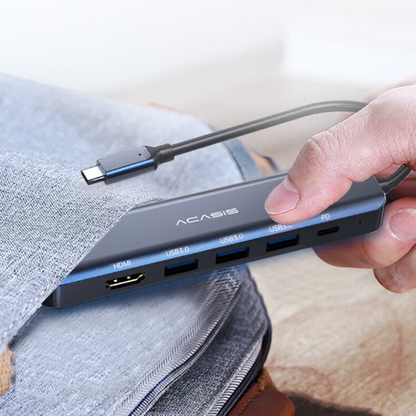 ACASIS DS-7NV5 5-in-1 USB 3.0 to Type C Hub Docking Station with 1000Mbps Gigabit Ethernet Network LAN, 100W PD Fast Charging, and 5Gbps High Speed Data
