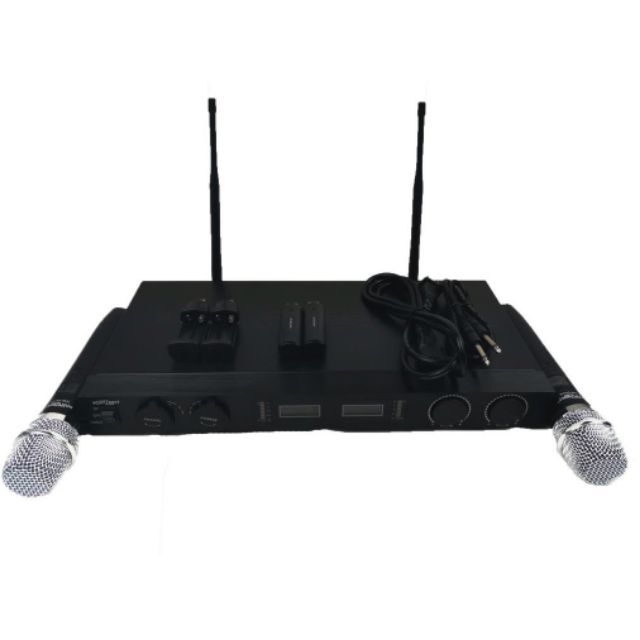 Konzert WM-55U UHF Dual Wireless Handheld Microphone System with Antenna Receiver, Max 40M Transmission Range, Rechargeable Li-Ion Battery and Fixed Frequency Band