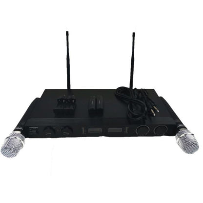 Konzert WM-55U UHF Dual Wireless Handheld Microphone System with Anten Receiver, Max 40M Transmission Range, Rechargeable Li-Ion Battery and Fixed Frequency Band