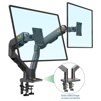 North Bayou NB G35 22-32 inch Full Swivel Dual Gas Strut Arm Monitor Desk Stand with Desktop Pedestal Mount, Universal LCD, LED Flat Screen Smart TV, PC Monitor Mounting Bracket