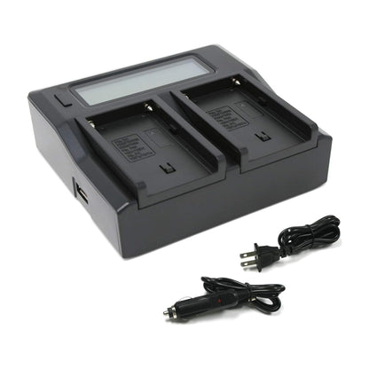 [CLEARANCE] Wasabi Power NP-F550 Dual Battery USB Charger with LCD Display for Select Sony L and M Series NP-F330, NP-F530, NP-F570 and HDR-AX2000, HDR-FX1 Digital Video Camera | LCH-DC-FM50