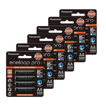 Panasonic Eneloop Pro BK 3HCCE 4BT AA Rechargeable Battery Pack of 4 (Black) x6