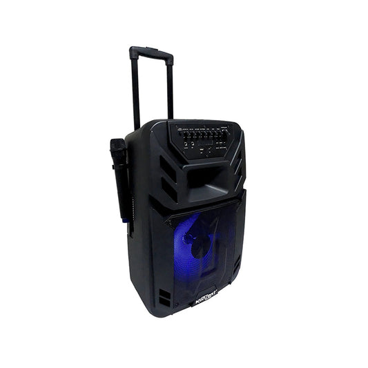 Konzert PA-12 12" 400W Portable Party Active Trolley Speaker with Bluetooth, NFC, USB/ SD Slot, FM Radio, LED Light, 2pcs Wireless Mic with Voice Priority and Rechargeable Battery