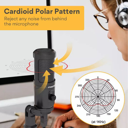 Maono AU-PM461TR USB Condenser Cardioid Microphone for Podcasting Livestream Vlog with Mini Stand