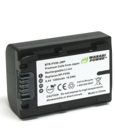 Wasabi Power NP-FV50 (2 Pack) 8.4V 1200mAh Battery and Charger Kit with Power Indicator, Fold Out US Plug, Car Charger & EU Plug Adapter for Sony DCR-SR15 DCR-SX44 FDR-AX700 HDR-CX900 NEX-VG10 PXW-Z450 Handycam Camcorder Video Camera | JG Supe