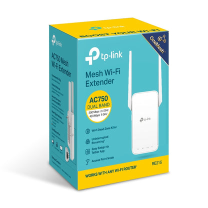 TP-Link RE215 Wireless Dual Band Mesh Wi-Fi Extender 433Mbps 5GHz / 300Mbps 2.4GHz Plug-In Wifi Repeater Router with MIMO Built-In Access Point TP LINK TPLINK