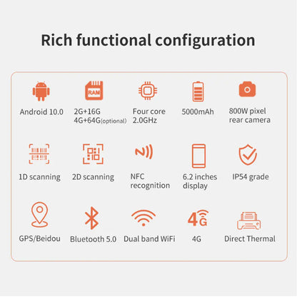 LogicOwl 1D 2D NFC Portable PDA POS Termil Scanner and Thermal Printer with 2350mAh Battery, 4G GPS, Dual Band WIFI and Bluetooth Connection, 8MP Camera,  6.2" Display, IP54 Grade for Point of Sale and Cashier | OJ-H3