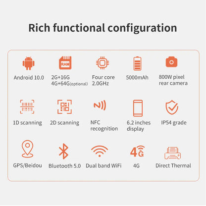 LogicOwl 1D 2D NFC Portable PDA POS Terminal Scanner and Thermal Printer with 2350mAh Battery, 4G GPS, Dual Band WIFI and Bluetooth Connection, 8MP Camera,  6.2 Display, IP54 Grade for Point of Sale and Cashier | OJ-H3