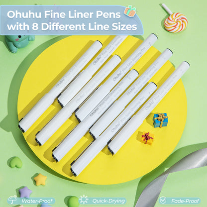 Ohuhu Honolulu Series Gift Box Set with 72 Alcohol Based Dual Tipped Brush and Chisel Art Markers, 8 Fineliner Drawing Pens, 8.9 x 8.3 Inches 120 Pages Marker Pad, 16 Coloring Sheets for Arts & Crafts | Y30-80402-70