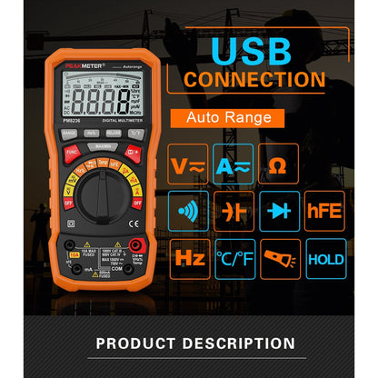 [CLEARANCE] PeakMeter PM8236 Auto manual Range Digital Multimeter with TRMS 1000V Temperature capacitance frequency Test