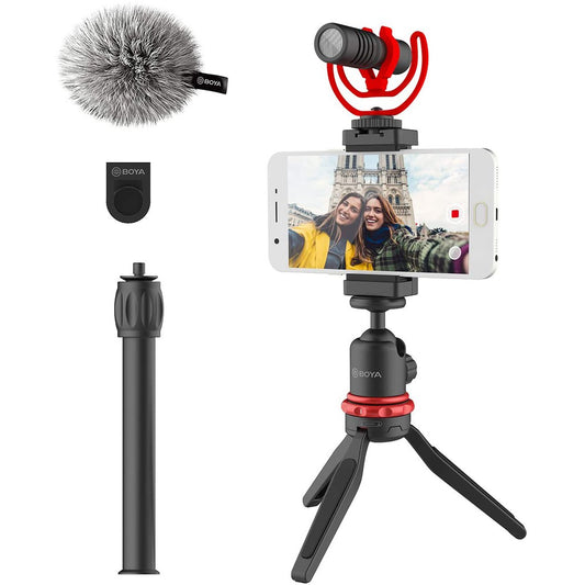 [CLEARANCE] Boya BY-VG330 Vlogger Kit Video Rig with Microphone, Mini Tripod Extension Tube Ball Head and Phone Holder Clamp