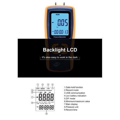 [CLEARANCE] Benetech GM520 Digital LCD Display Pressure Manometer +/-0.3% FSO(25degree) Pressure Manometer