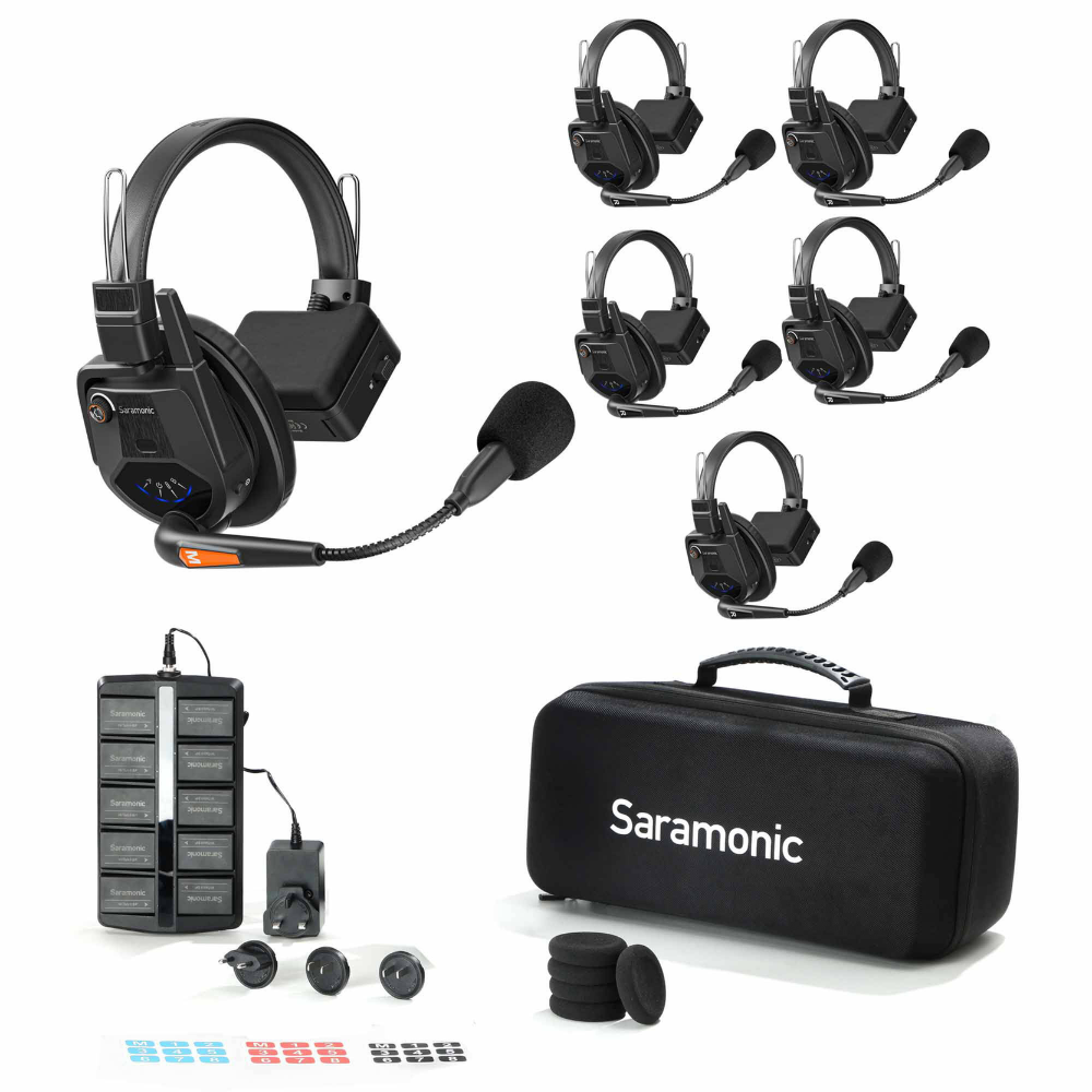 Saramonic WiTalk9 6S Wireless 6 Person Audio FDX Full Duplex Audio Intercom System 1 Master 5 Remote Headsets with Max 1640ft (500m) Wireless Range