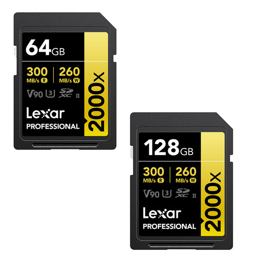 Lexar Professional 128GB 64GB 2000x SDHC / SDXC UHS-II Memory Card GOLD Series U3, V90, 8K Video Full HD and 3D with up to 300MB/s Read / 260MB/s Write, Class 10 for Cameras and Other Devices