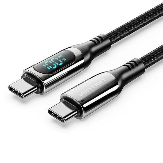 Vention USB-C 2.0 Male to Male Charging and Data Cable 5A 100W with Built In Charge Speed LED Display and Up to 480Mbps Data Transmission for Mobile Devices and Consoles (1.2m, 2m) TAYBAV TAYBH