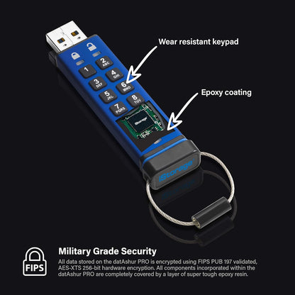 datAshur iStorage PRO32GB | 64GB |128GB 256-bit AES Encrypted USB 3.2 Flash Drive with Password Protection, PIN-Protected with Alphanumeric Keypad, 169 MB/s Max. Read Speed, 135 MB/s Max, Write Speed | IS-FL-DA3-256