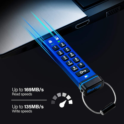 datAshur iStorage PRO32GB | 64GB |128GB 256-bit AES Encrypted USB 3.2 Flash Drive with Password Protection, PIN-Protected with Alphanumeric Keypad, 169 MB/s Max. Read Speed, 135 MB/s Max, Write Speed | IS-FL-DA3-256