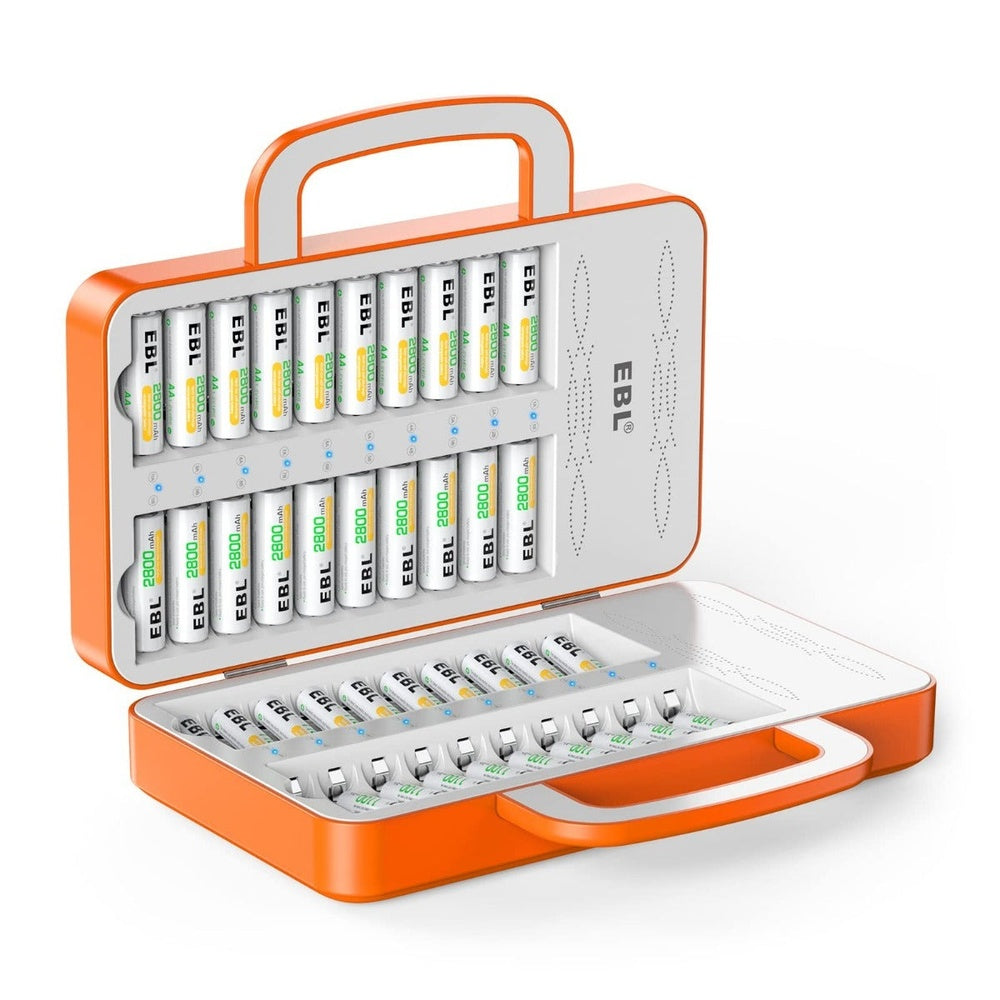 [CLEARANCE] EBL TB-6880 40-Bay Multi-function Smart Battery Charger Unit with LED Status Indicator Lights, Advanced Cooling System, and Intelligent Overcurrent Protection for AA AAA NiMH NiCD Rechargeable Batteries