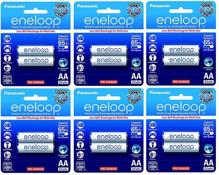 Panasonic Eneloop BK 3MCCE 2BT AA Rechargeable Battery Pack of 2 (White) x6