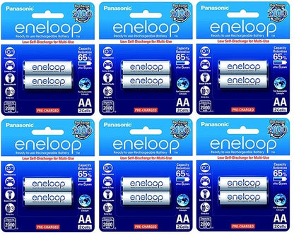 Panasonic Eneloop BK 3MCCE 2BT AA Rechargeable Battery Pack of 2 (White) x6