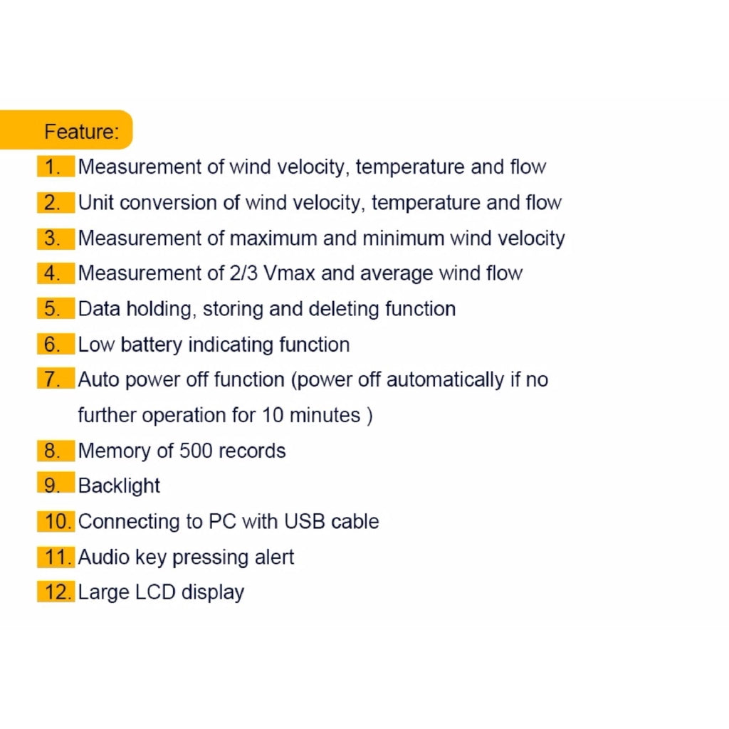 Benetech GM8902 Benetech Digital Anemometer Wind Speed Meter Air Flow Tester Measuring 0~45m/s with USB Handheld Anemometer Thermometer