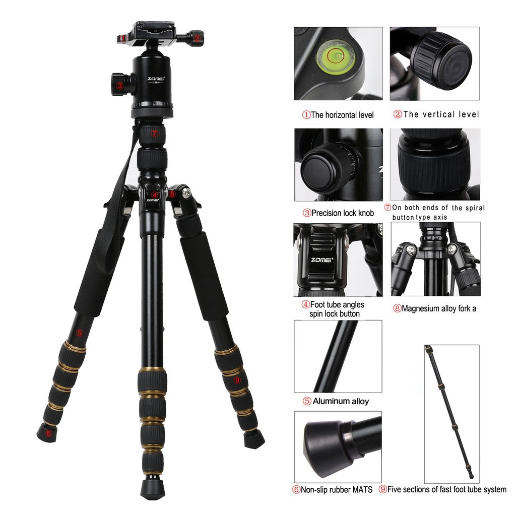 Zomei Z669 Aluminum DSLR Tripod Monopod for Compact Travel Ball Head | Z669