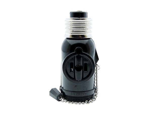 OMNI Chain Pull Socket with 2-Flat Pin Outlets 3A 220V for Electrical Light Socket | E27-712