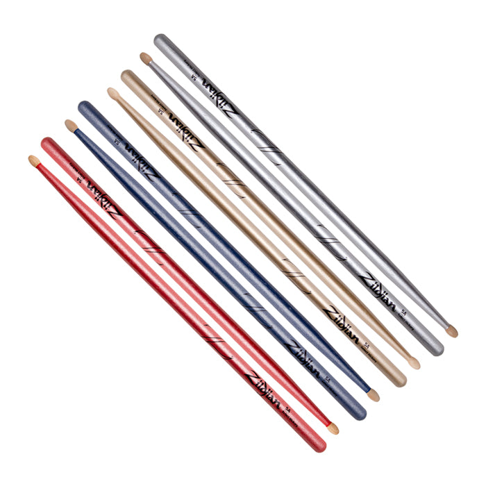 Zildjian 5A Chroma Series Metallic Hickory Oval Tip Drumsticks for Drums and Cymbals (Blue, Pink, Silver, Gold) (Variety Pack Available) | Z5ACBU, Z5ACG, Z5ACP, Z5ACS, SDSP244 | JG Superstore