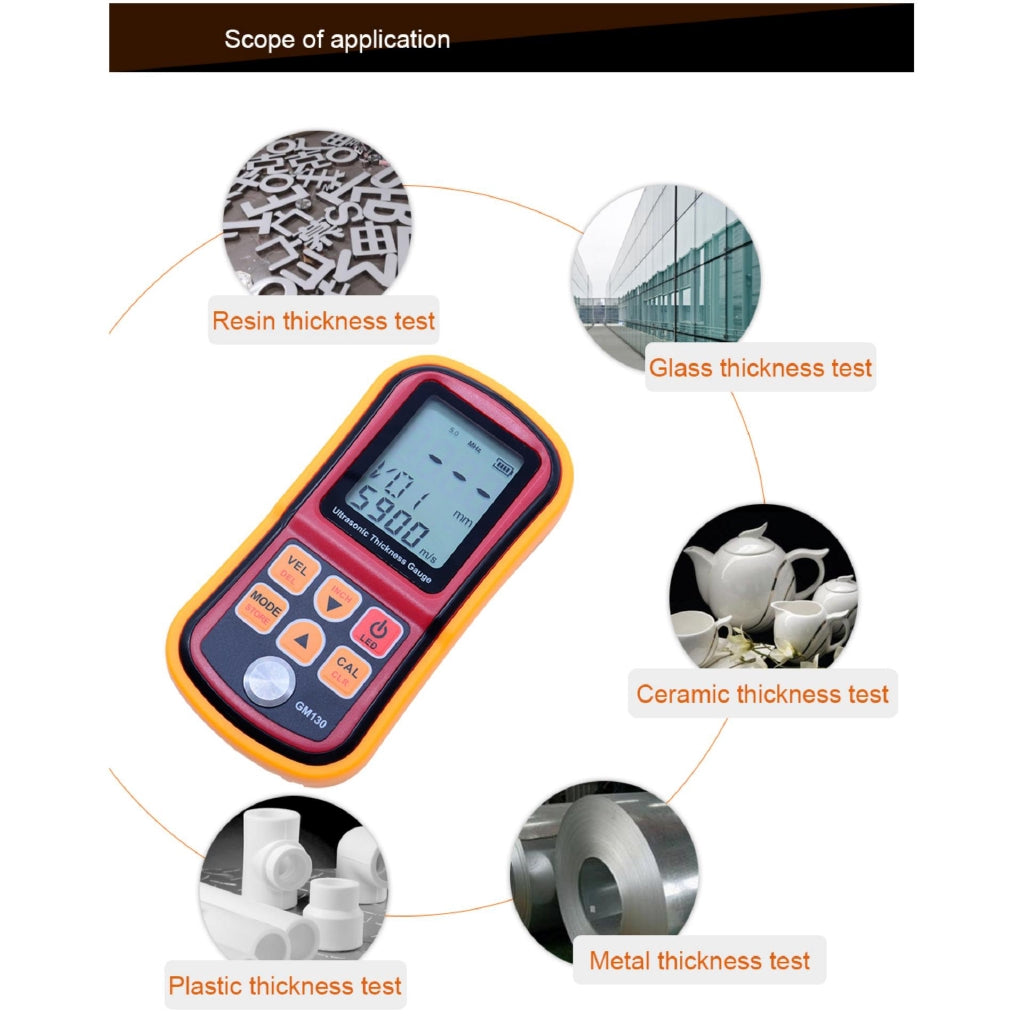 Benetech GM130 Ultrasonic Thickness Meter Gauge Digital LCD display 1.0 to 300MM Sound Velocity Meter