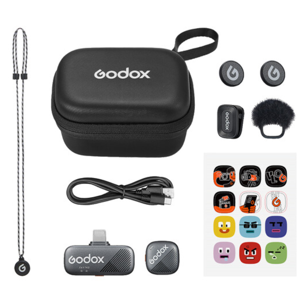 Godox Cube-S Kit 2 2-Person (2 TX + RX) 2.4GHz Wireless Lavalier Microphone System Bundle Set with Dual Channel Receiver and 850mAh Charging Case, Noise Reduction, Max 300m Operatiol Range and Godox Mic App Support | USB-C, L Type