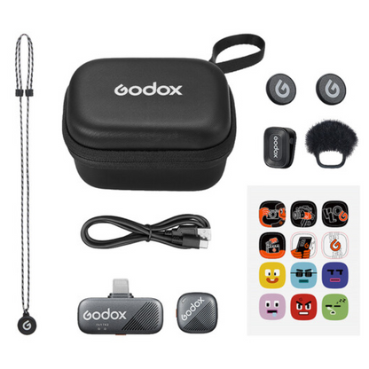 Godox Cube-S Kit 2 2-Person (2 TX + RX) 2.4GHz Wireless Lavalier Microphone System Bundle Set with Dual Channel Receiver and 850mAh Charging Case, Noise Reduction, Max 300m Operatiol Range and Godox Mic App Support | USB-C, L Type