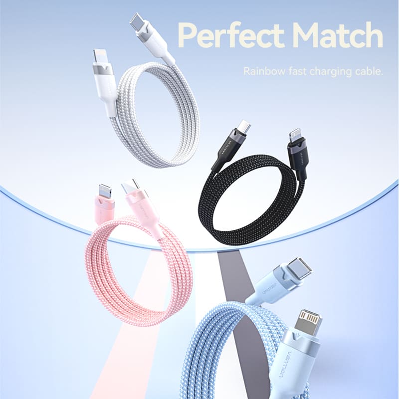 Vention 1M / 2M USB 2.0 Type-A Male to Lightning Male 2.4A Cable with High-Speed 480Mbps Transfer Rate - Black, Pink, Blue, White