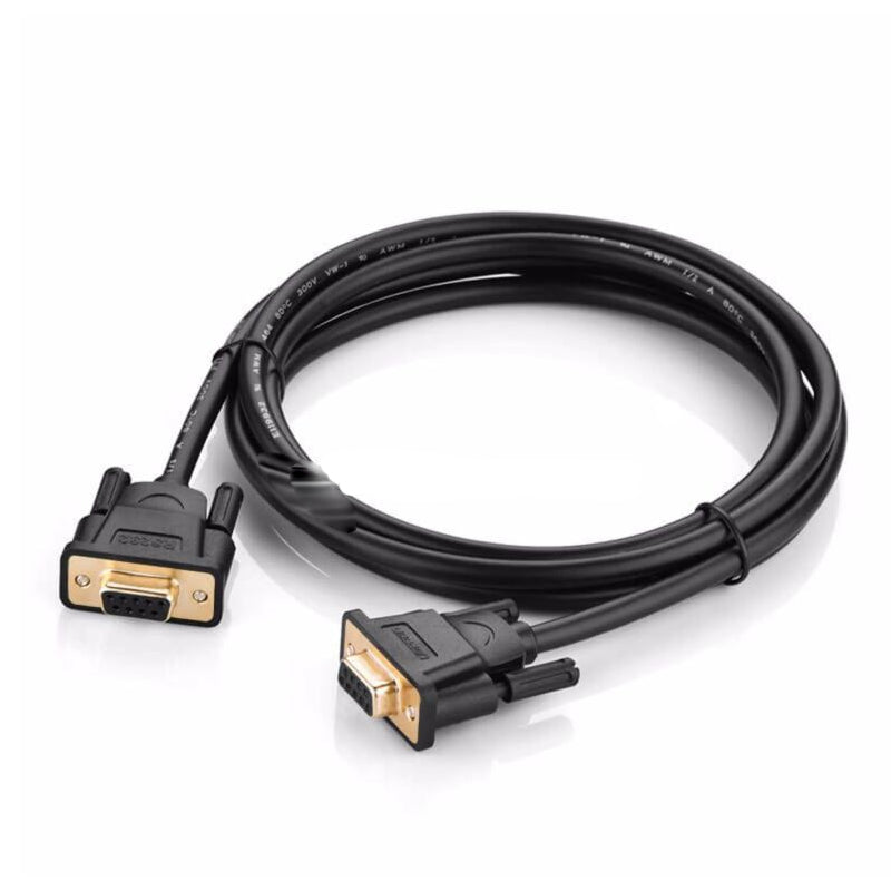 UGREEN 1.5-Meter DB9 RS232 9-Pin Serial Cable Female to Female with Built-In Locking Bolts for Personal Computers, Equipment, and Peripherals | 20149