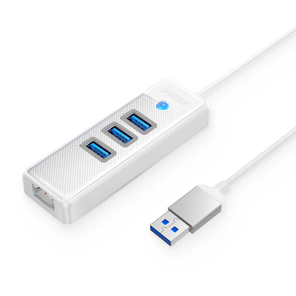 ORICO 0.5M 1M 1.8M 4 in 1 USB A 3.0 Data Hub with USB-A 3.0 and RJ45 Ports with 5Gbps Transfer Rate, 2.5G / 1000Mbps Internet Speed for Windows 8/10, macOS, Linux | PW3UR-U3 | Pink, White