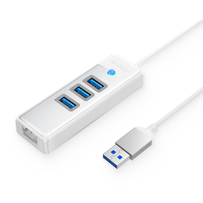 [CLEARANCE] ORICO 1.8 Meter 4 in 1 USB A 3.0 Data Hub with USB-A 3.0 and RJ45 Ports with 5Gbps Transfer Rate, 2.5G / 1000Mbps Internet Speed for Windows 8/10, macOS, Linux | PW3UR-U3 | White