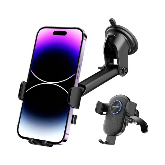 VENTION Multi-Function Mobile Phone Mount Holder for Car Vent, Windshield, and Dashboard, Compatible with 4.7"-7.4" Devices and Cases, Non-Interfering Design and Strong Suction Power KCVB0