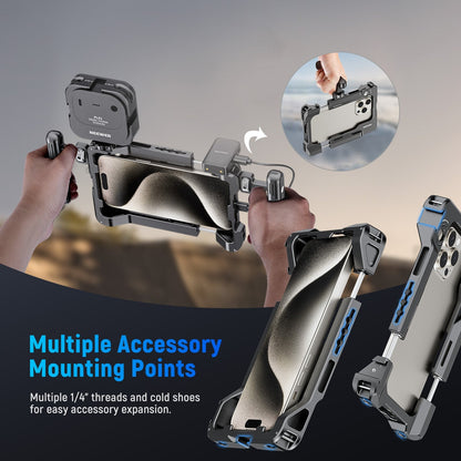 Neewer PA017 Handheld Universal Smartphone Clamp Mount Cage Rig with 67mm Detachable Filter Adapter Ring, 360° Dual Side Handles, Aluminum Alloy, Multiple 1/4" Threads for Photography, Videography & Content Creation | 10103956