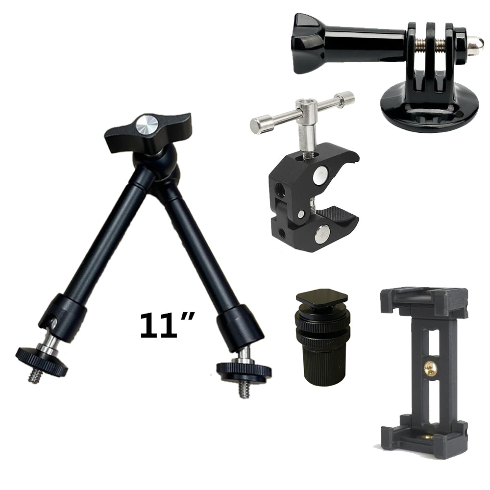 Pxel 11" / 10.5" / 7.9" Articulating Magic Arm Super C-Clamp 360° Rotation with Dual Ball Heads and 1/4"-20 Screw Stud for Camera Cages, Monitors, Microphones, Studio Flashes, Lights & Professional Video Equipment